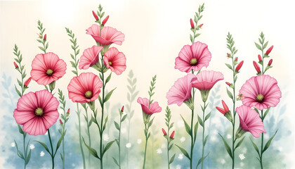 Obraz premium Pink Flowers Illustration on White Background