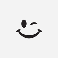 Black smiley face winking on light gray background