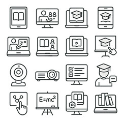 Educational technology icon collection. simple classroom, learning, online, graduation, digital tools vector icons
