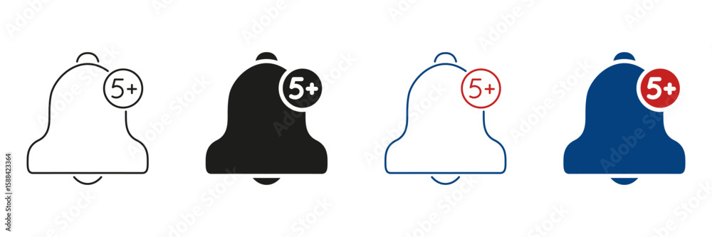 Poster notification bell with badge line and solid icon set. alert and reminder symbol collection for digit
