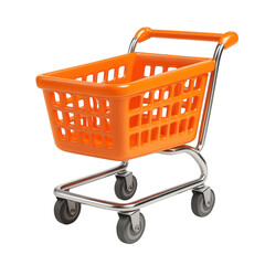 Shopping cart with orange basket and silver handle. isolated-3d-on-transparent-background