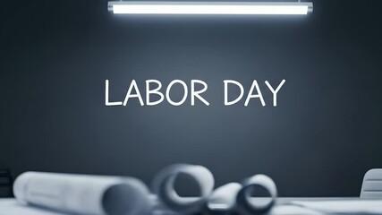 Labor Day message on gray wall. Celebrate workers, employment, and holiday events. Perfect for corporate messages, advertising, and promoting businesses.