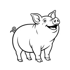 Obraz premium Vector art of a happy cartoon pig stands on a white background