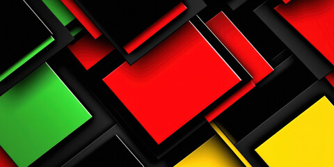 Abstract geometric pattern in red, green, black, and yellow rectangles. Kwanzaa