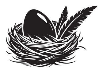 bird nest egg logo silhouette vector, nest egg silhouette vector design logo, bird's nest with eggs on a tree branch design vector illustration, bird egg and nest logo silhouettes vector, 