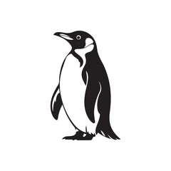 Black and white graphic illustration of a penguin bird