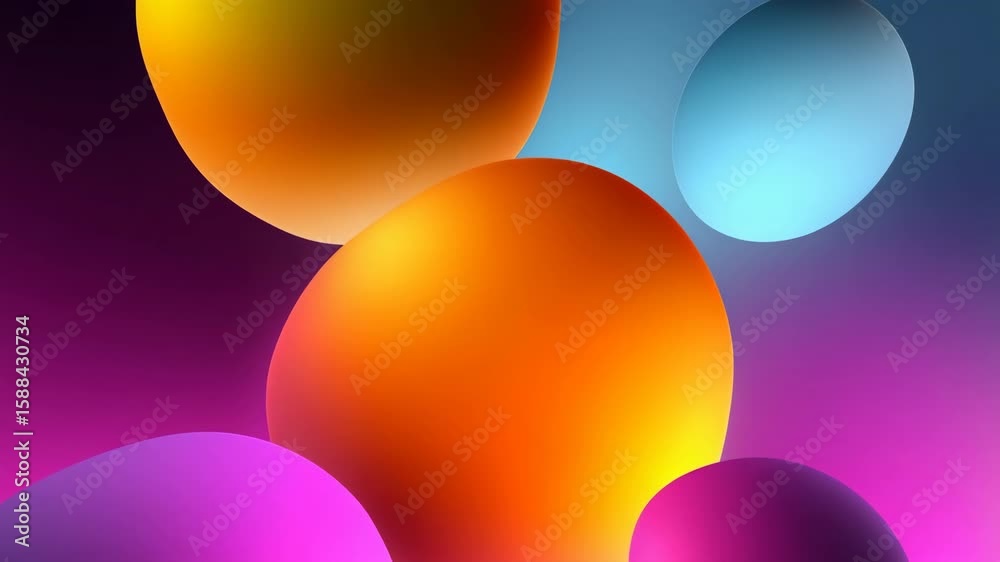 Poster a colorful abstract image of four different colored spheres. the spheres are all different sizes and