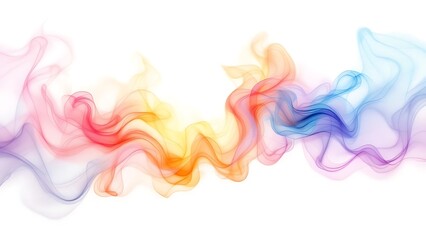 Colorful soft smoke in rainbow hues floating on a white background, creating an ethereal and artistic mood, ideal for modern visuals and creative backdrops