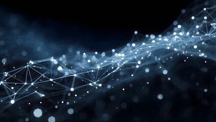 Abstract digital network with connected data points on dark background