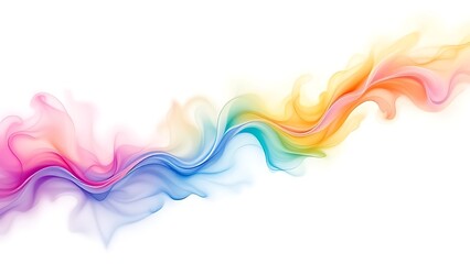 Soft rainbow smoke swirling on a clean white background, creating a dreamy and artistic atmosphere. Ideal for backgrounds, digital art, or elegant visual designs