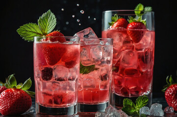 Refreshing strawberry mint iced drinks cocktails