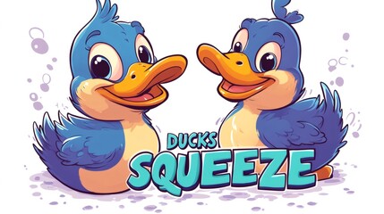 Two cute cartoon ducks smiling and having fun