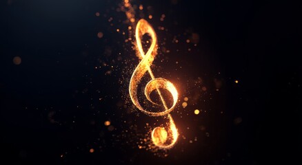 Abstract glowing music note with galaxy particles, cinematic sound harmony concept in high-resolution digital art