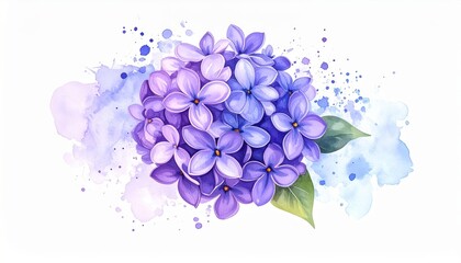Watercolor Lilac Bouquet with Ink Wash and Delicate Details for Graphic Designs