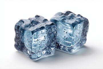 Obraz premium Close-up of clear melting ice cubes with bubbles