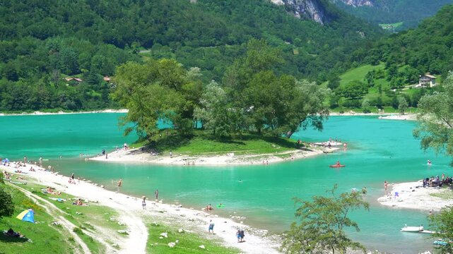 Video of green lake of Tenno in the summer. Tenno, Trento, Italy