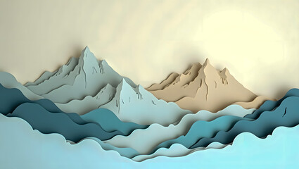 Paper Cut-Style Layered Mountains with Minimalist Color Tones in 4K