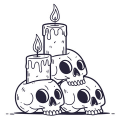Skulls with candles illustrated in a spooky Halloween style  