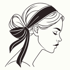 Elegant woman in profile with a bow hairstyle illustration  