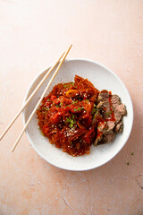 Noodles with beef and hot sauce