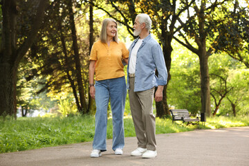 Fototapeta premium Lovely senior couple walking together in park