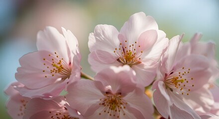 Fototapeta premium Pink cherry blossoms in full bloom, delicate petals unfurling under natural light, showcasing their beauty and intricate details, a symbol of spring's fleeting charm
