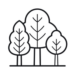 Stylized line art trees in a row isolated on white background