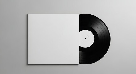 mock up of Blank white vinyl record album cover and record on a gray surface.