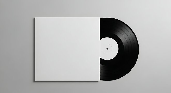 mock up of Blank white vinyl record album cover and record on a gray surface. - Powered by Adobe