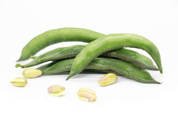 Broad beans or seam isolated on white background