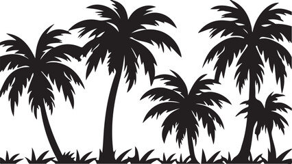 Sunset casting a silhouette of palm trees on a tropical beach, an idyllic island nature illustration