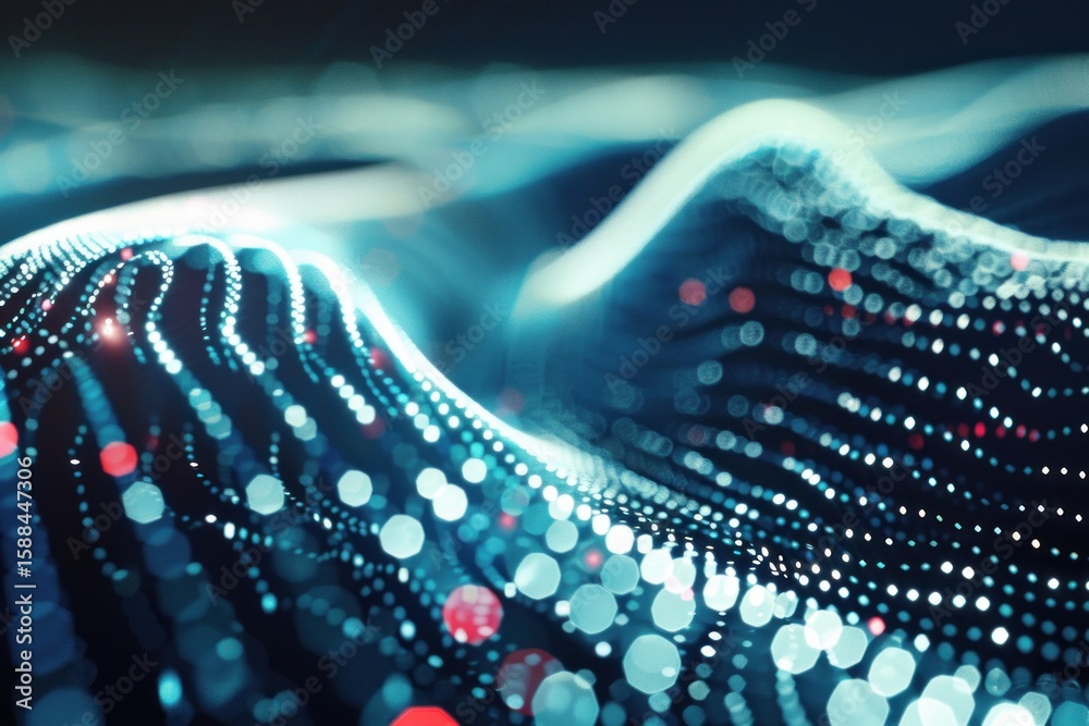 Fototapete Abstract blue data stream flowing with glowing particles representing internet traffic and big data