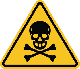 Warning sign with skull and crossbones symbol in a yellow triangle