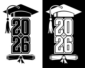 Class of 2026 Graduation Design with Cap Scroll and Bold Vertical Numbers