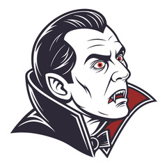 Classic vampire character with fangs and red eyes in profile  