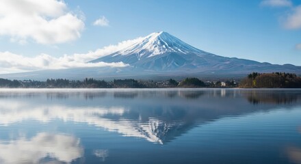 Mount Fuji Reflecting on Lake After Rain in Japan’s Countryside