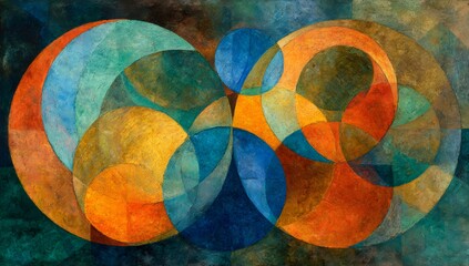 Fototapeta premium Colorful geometric abstract art with overlapping circular shapes and textured background