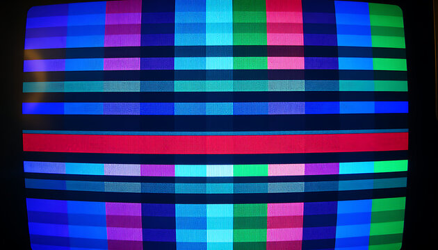Colorful CRT Television Screen Displaying Abstract Test Patterns in Vibrant Tones