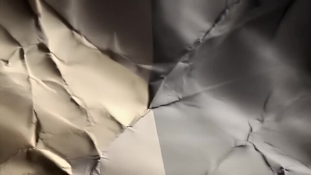 Crinkled paper texture creating a textured abstract art with shadow play. The paper is creased and folded