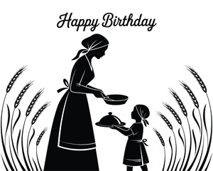 Thanksgiving cooking scene of mother in silhouette style

