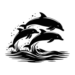 Obraz premium Leaping Dolphins in Waves jumping ocean