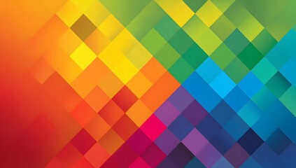 Colorful abstract geometric background with overlapping squares and rainbow hues