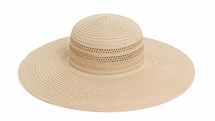 Elegant straw sun hat with wide brim and intricate weave pattern for stylish summer fashion