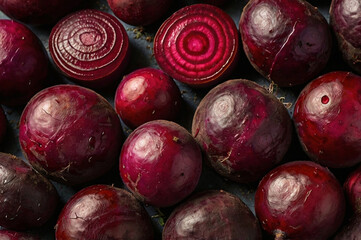 Vibrant red beets with concentric rings purple root vegetables