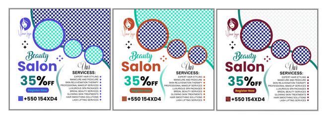 Beauty salon social media post design. Beauty care social media graphic elements. Vector beauty spa centre social media post template