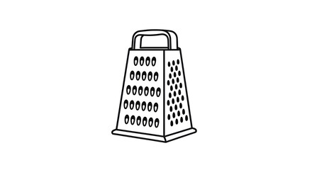 Simple line art icon of a grater, clean kitchen utensil design, clean white background