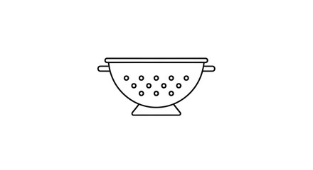 Minimalist icon of a colander with small holes and simple light outlines, clean white background