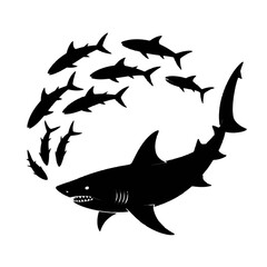 Obraz premium Shark School Swimming in Circle sharks