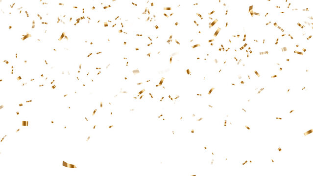 gold metallic confetti rain isolated on transparent background, png golden birthday party and anniversary celebration overlay social media design element	
