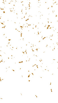 gold metallic confetti rain isolated on transparent background, png golden birthday party and anniversary celebration overlay vertical social media design element	